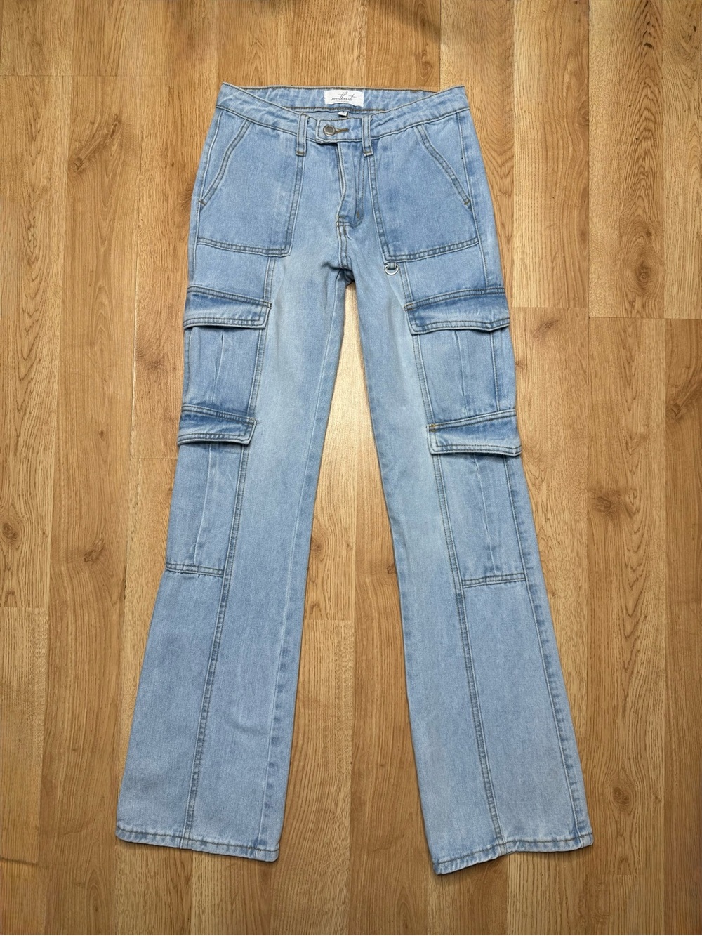 Sweethearts Los Angeles Y2K Light Wash Wide Leg Denim Cargo Jeans